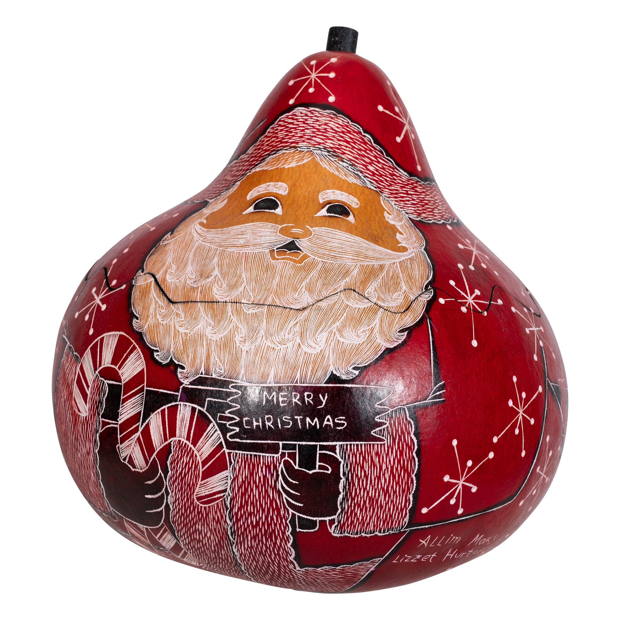 Santa - Large Carved Gourd Box