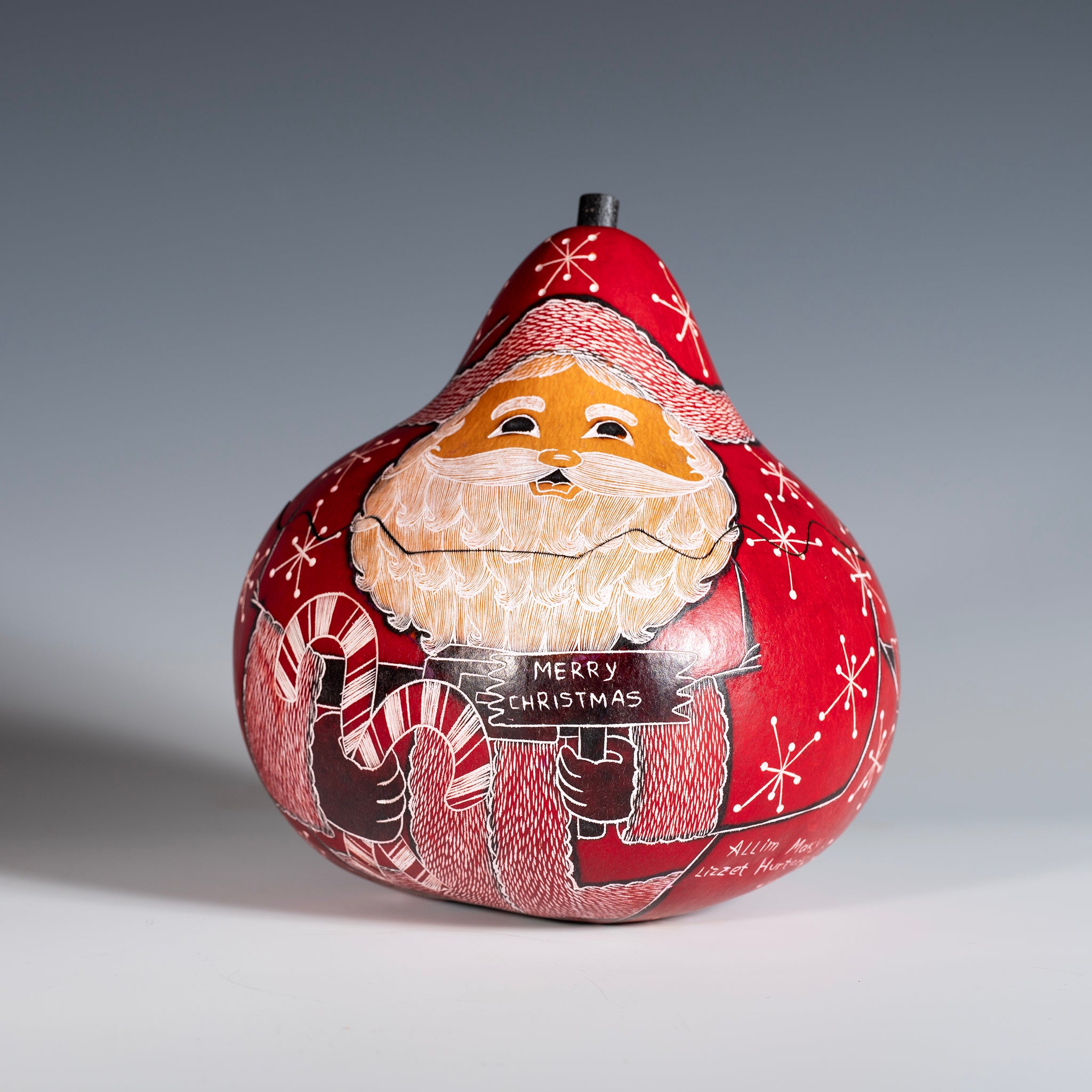 Santa - Large Carved Gourd Box