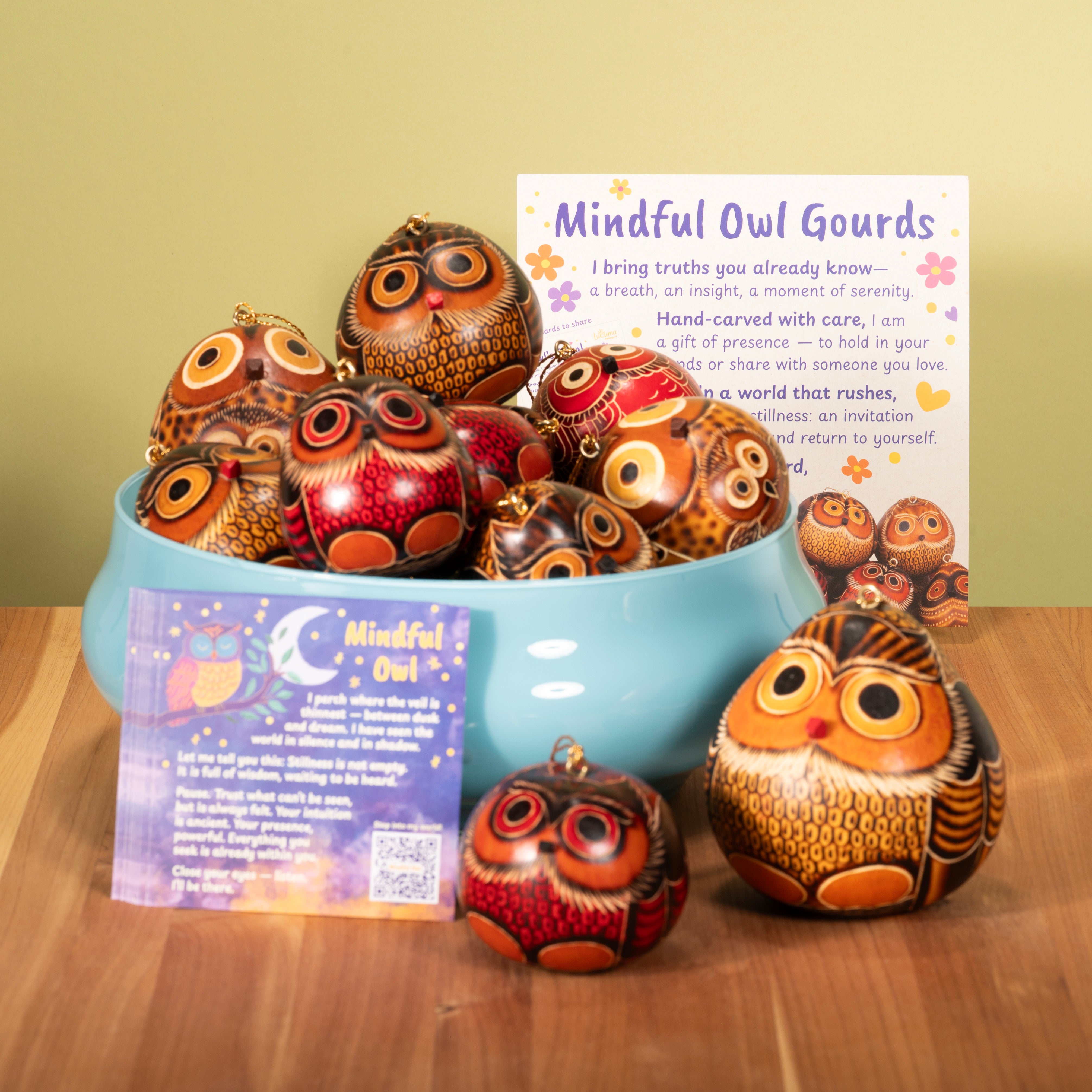 Owls Mini Mix- Gourd Ornament (Sold in 20's)