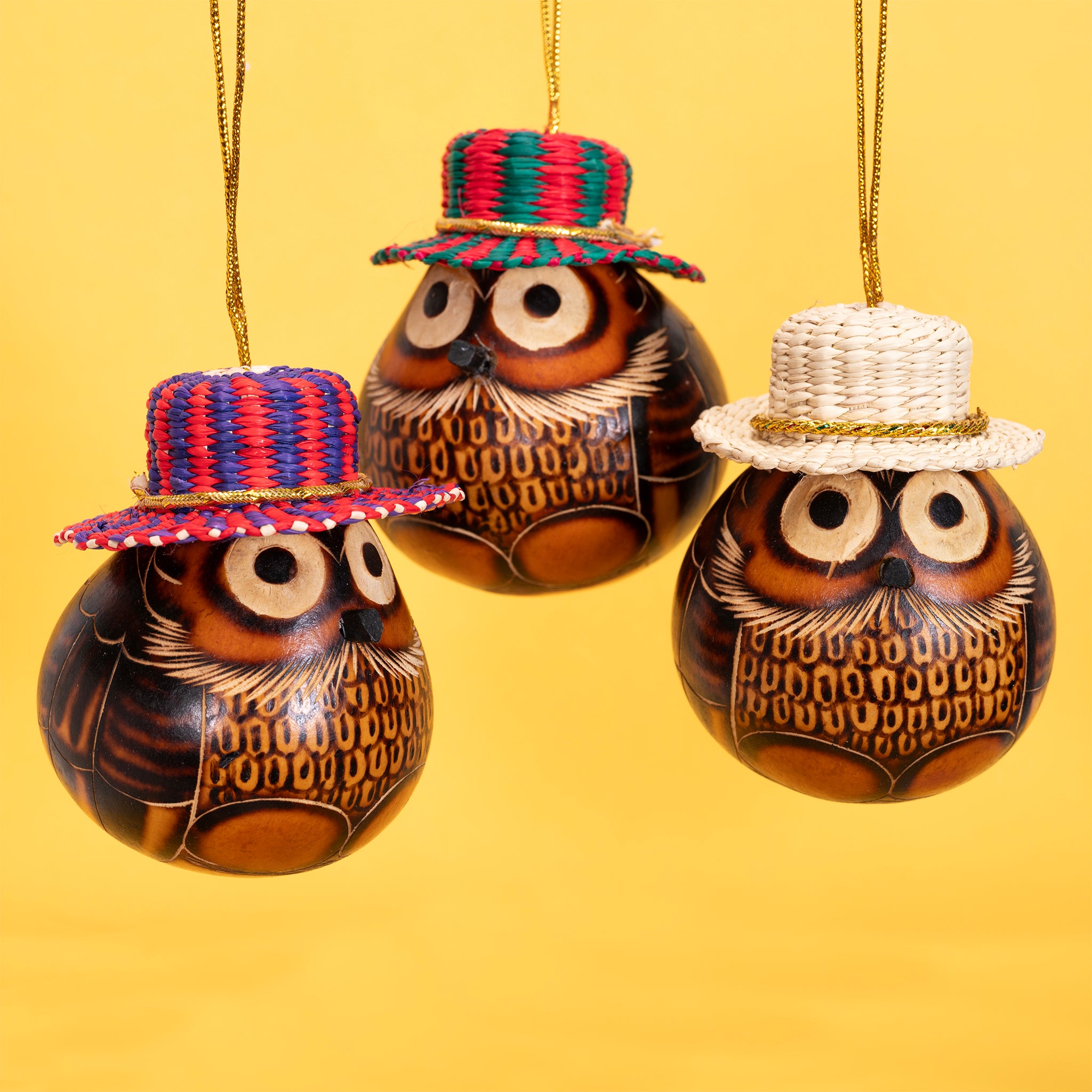 Panama Owl - Gourd Ornament & Straw Hat