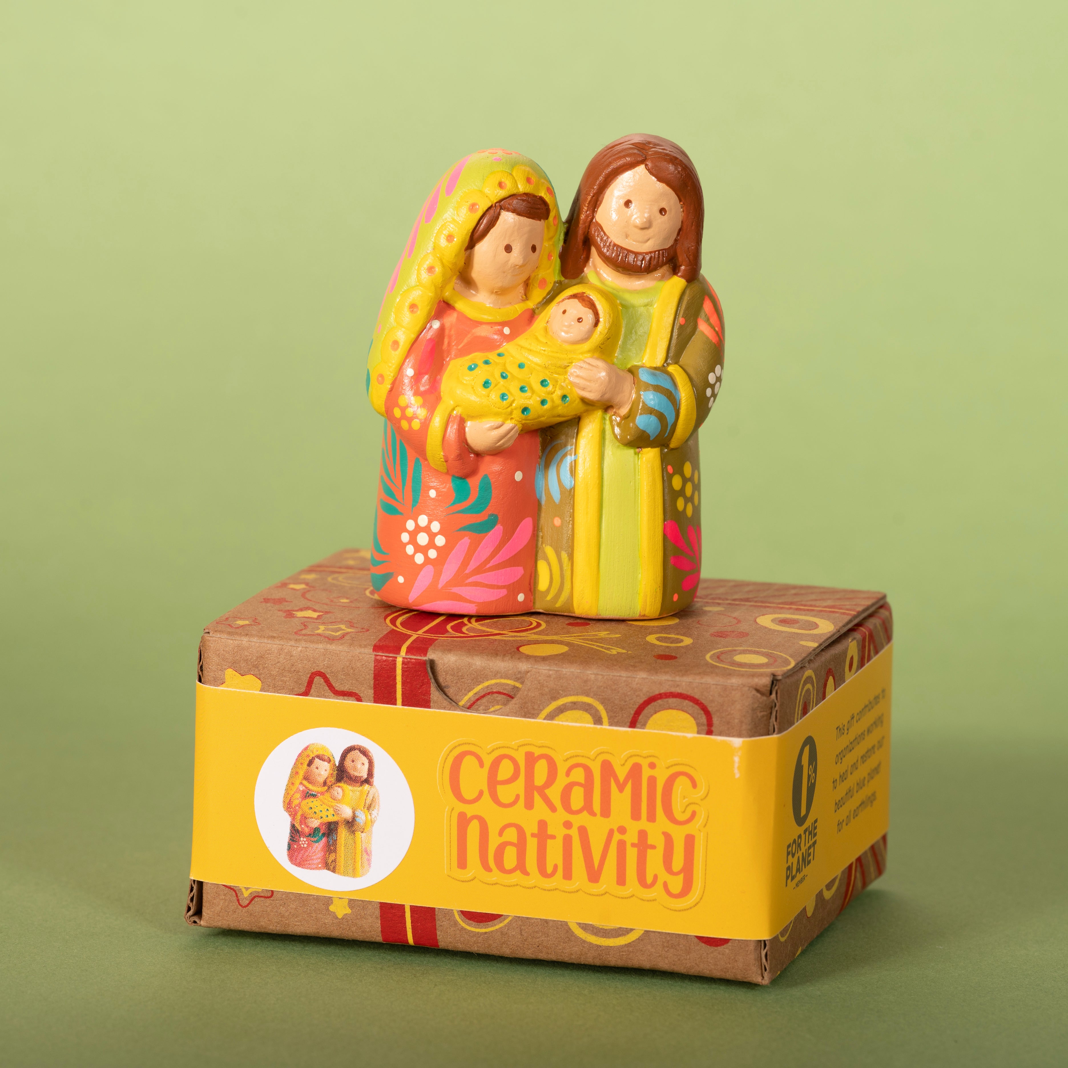 Coral & Lime Holy Family - Ceramic Nativity