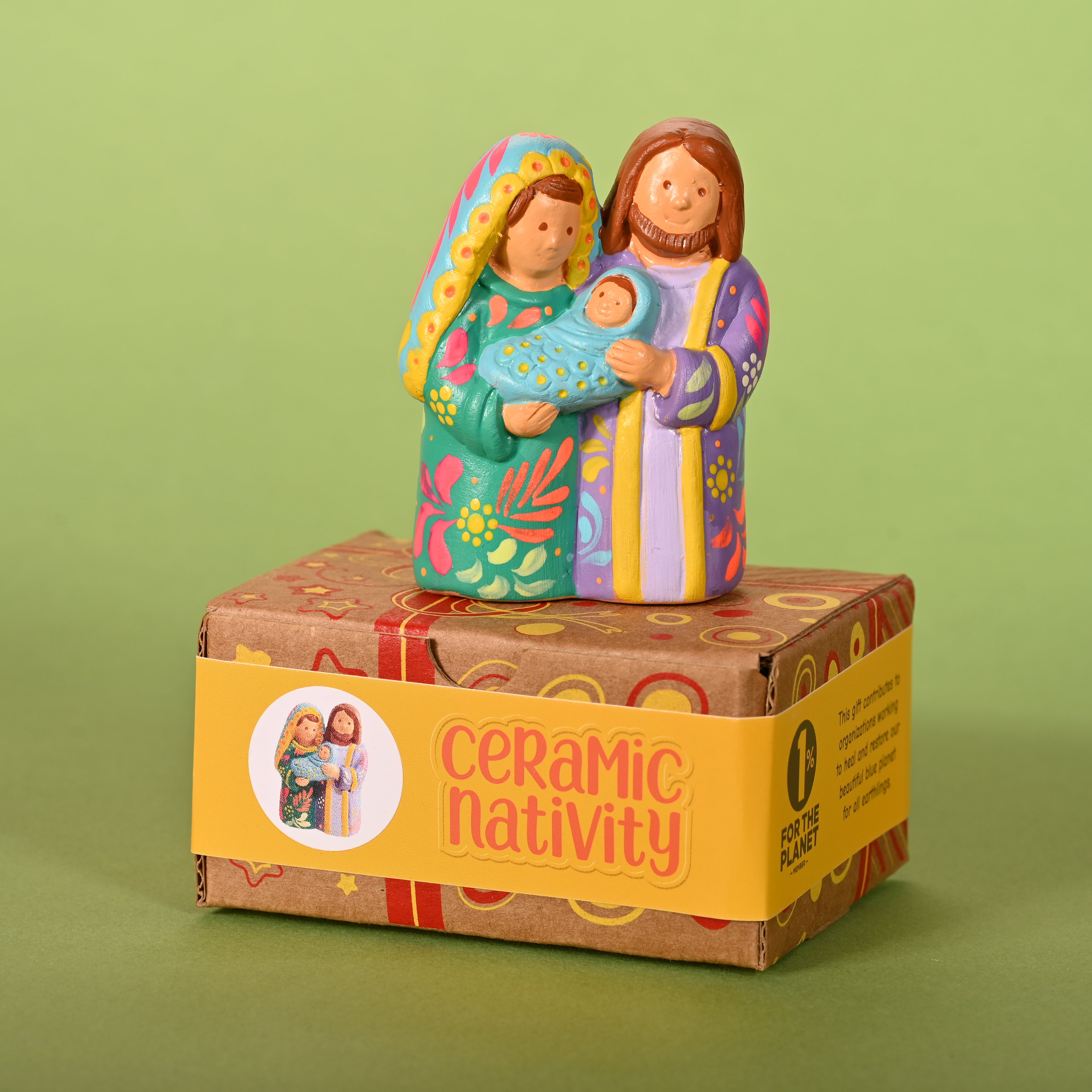 Green & Lilac Holy Family - Ceramic Nativity