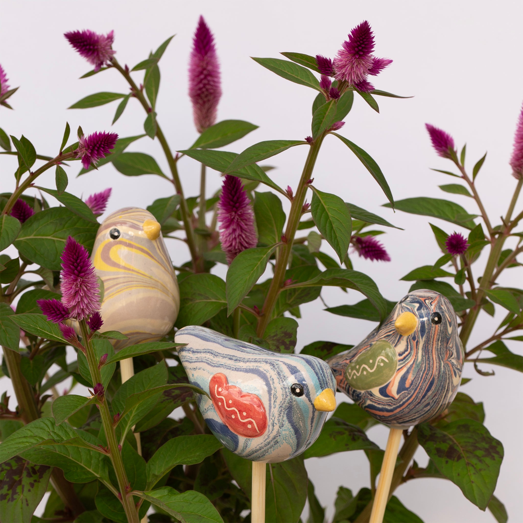 Bird Marbled Ceramic Plant Stake (sold as 6's)
