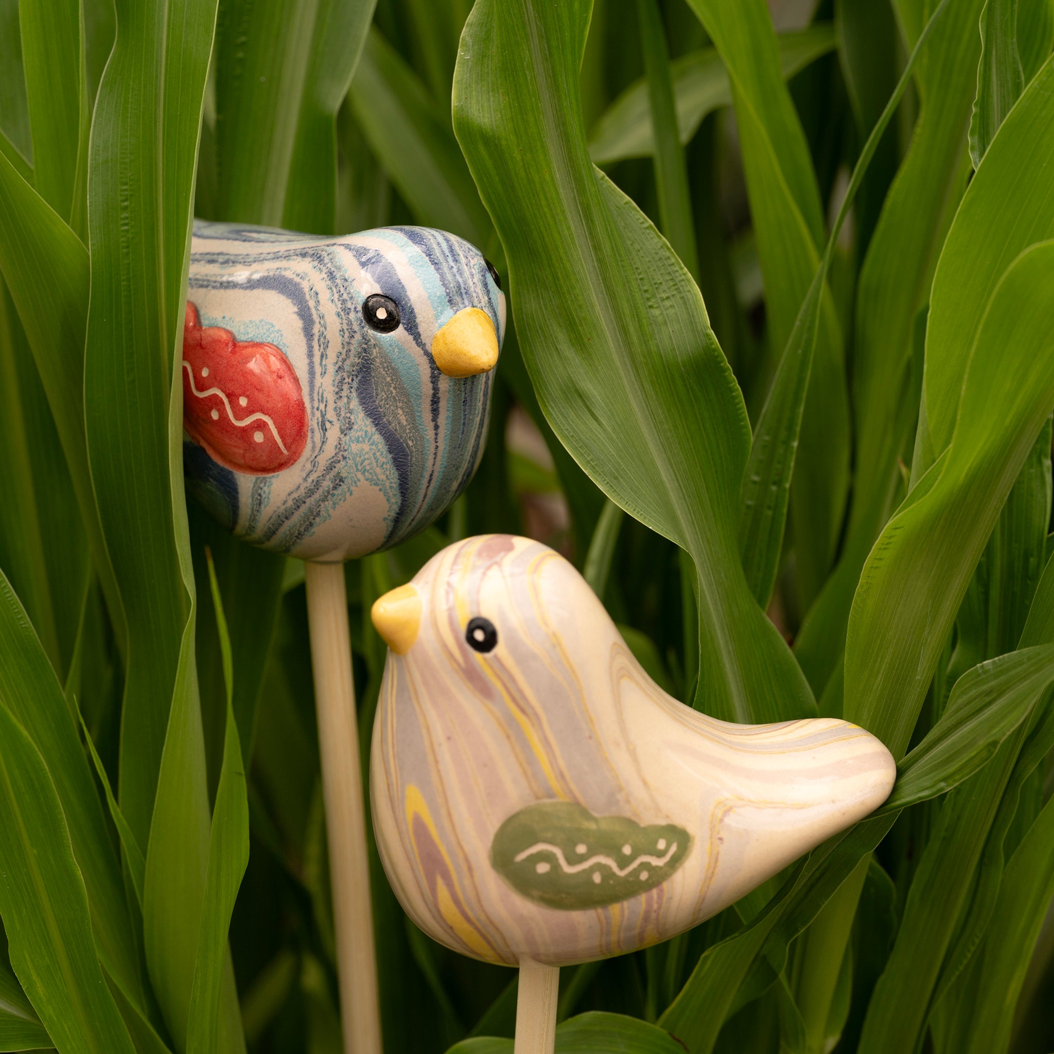 Bird Marbled Ceramic Plant Stake (sold as 6's)