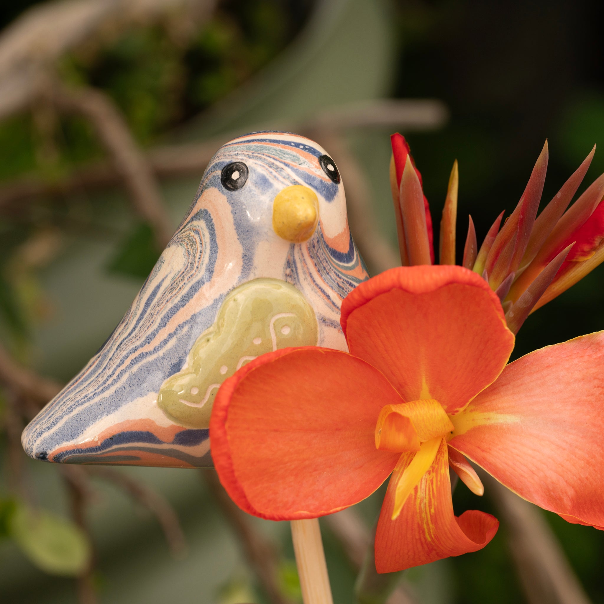 Bird Marbled Ceramic Plant Stake (sold as 6's)