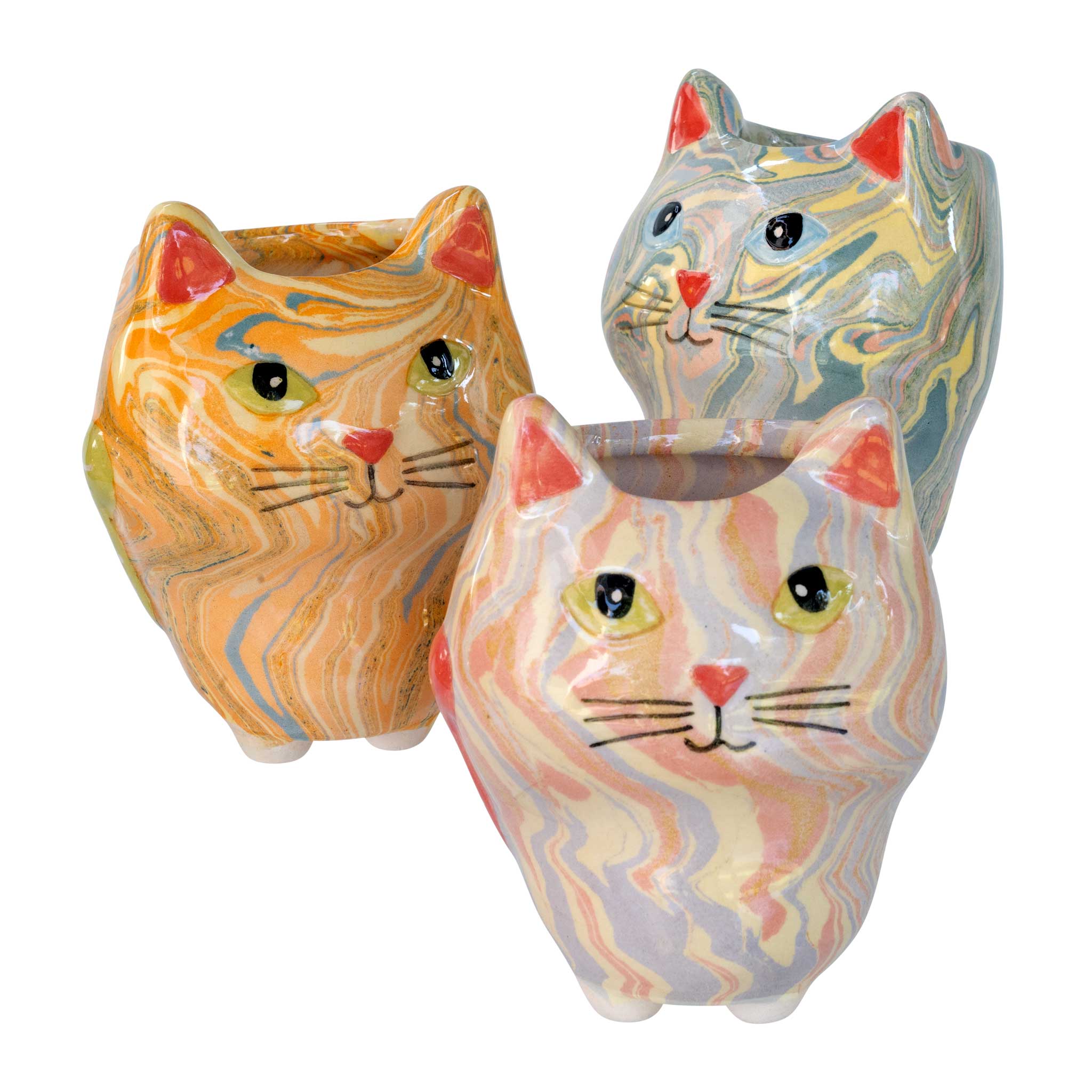 Cat - Swirly Mini Ceramic Plant Pot - Assorted