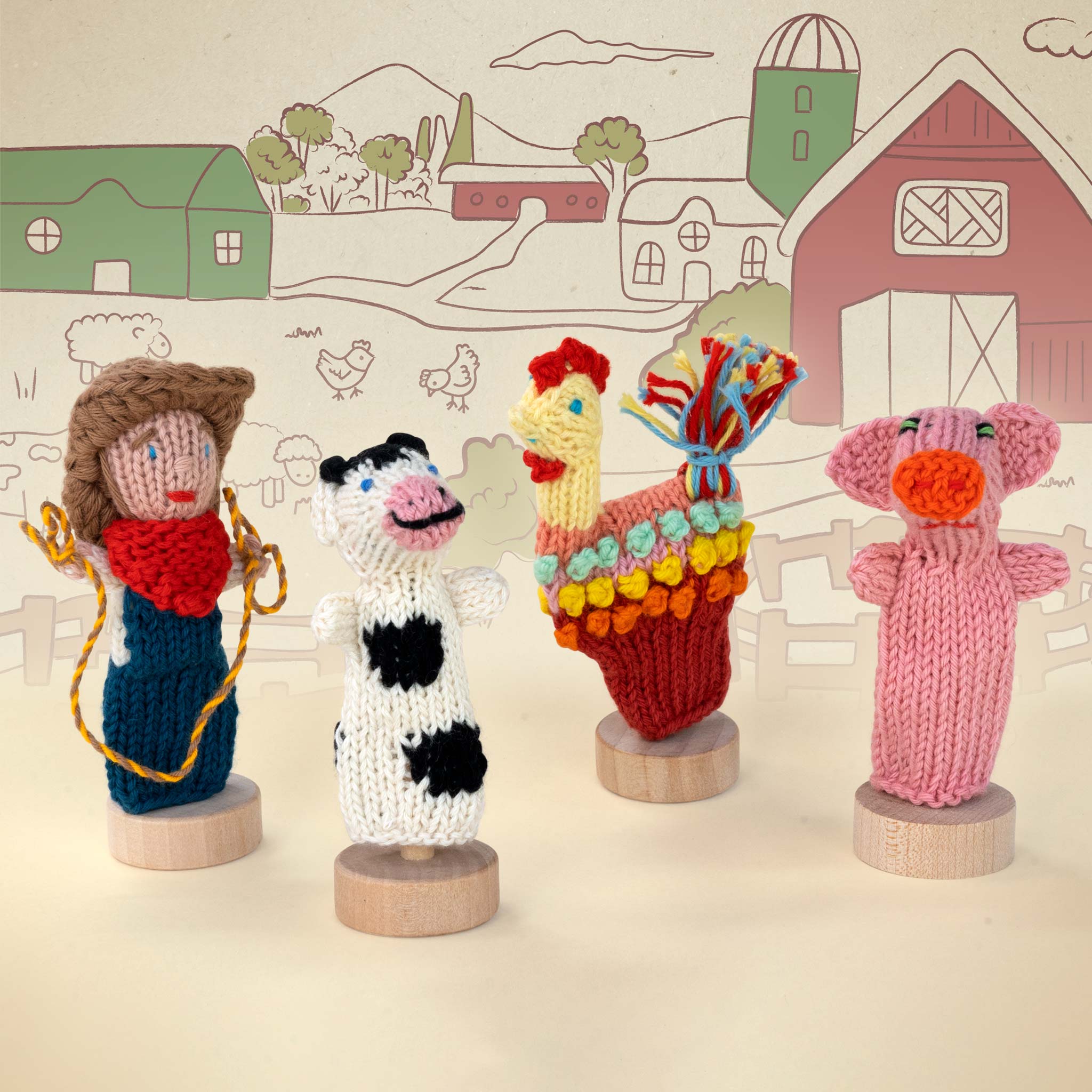 Farm Story Pack of 4 - Organic Cotton Finger Puppets