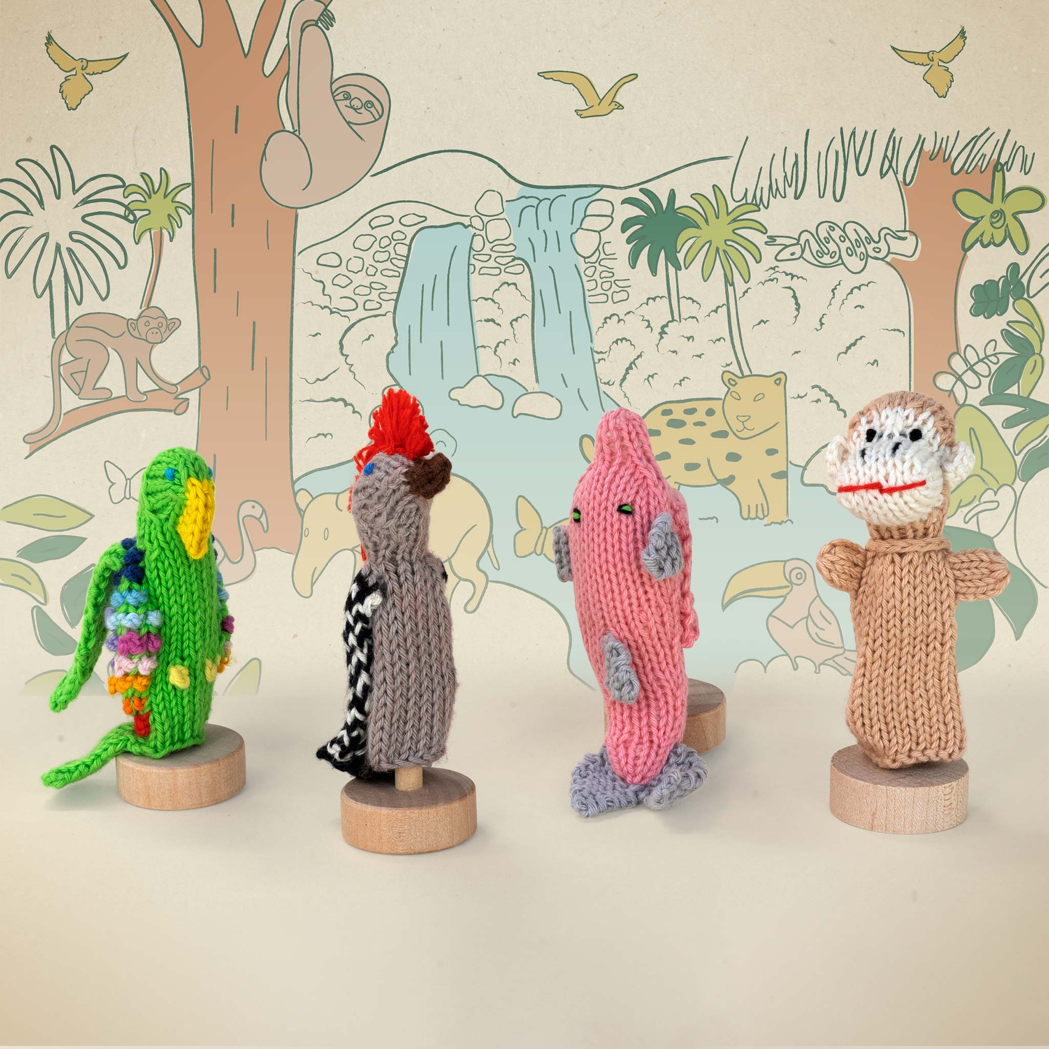 Rainforest Story Pack of 4 - Organic Cotton Finger Puppets