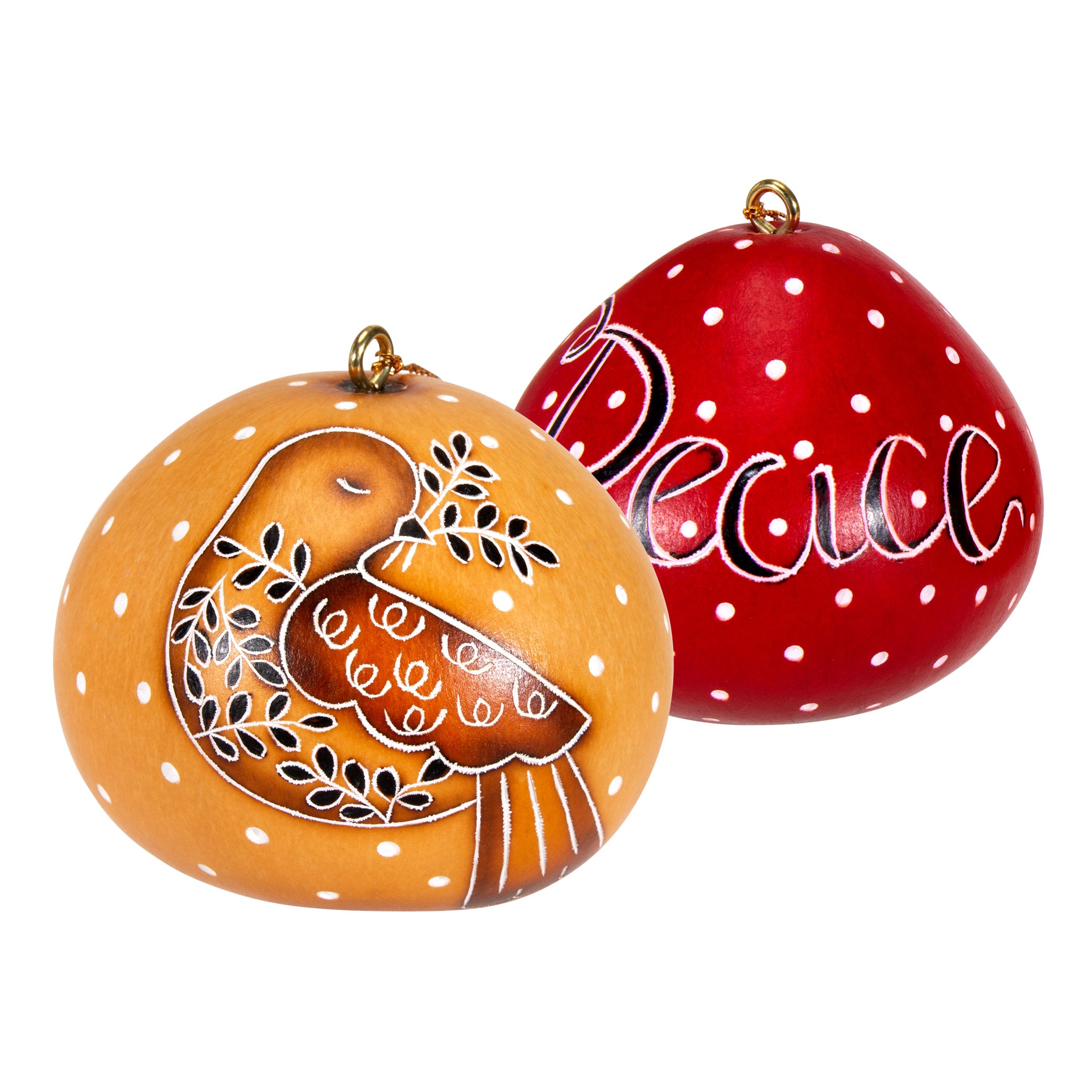 Dove & Holly - Mini Gourd Ornament