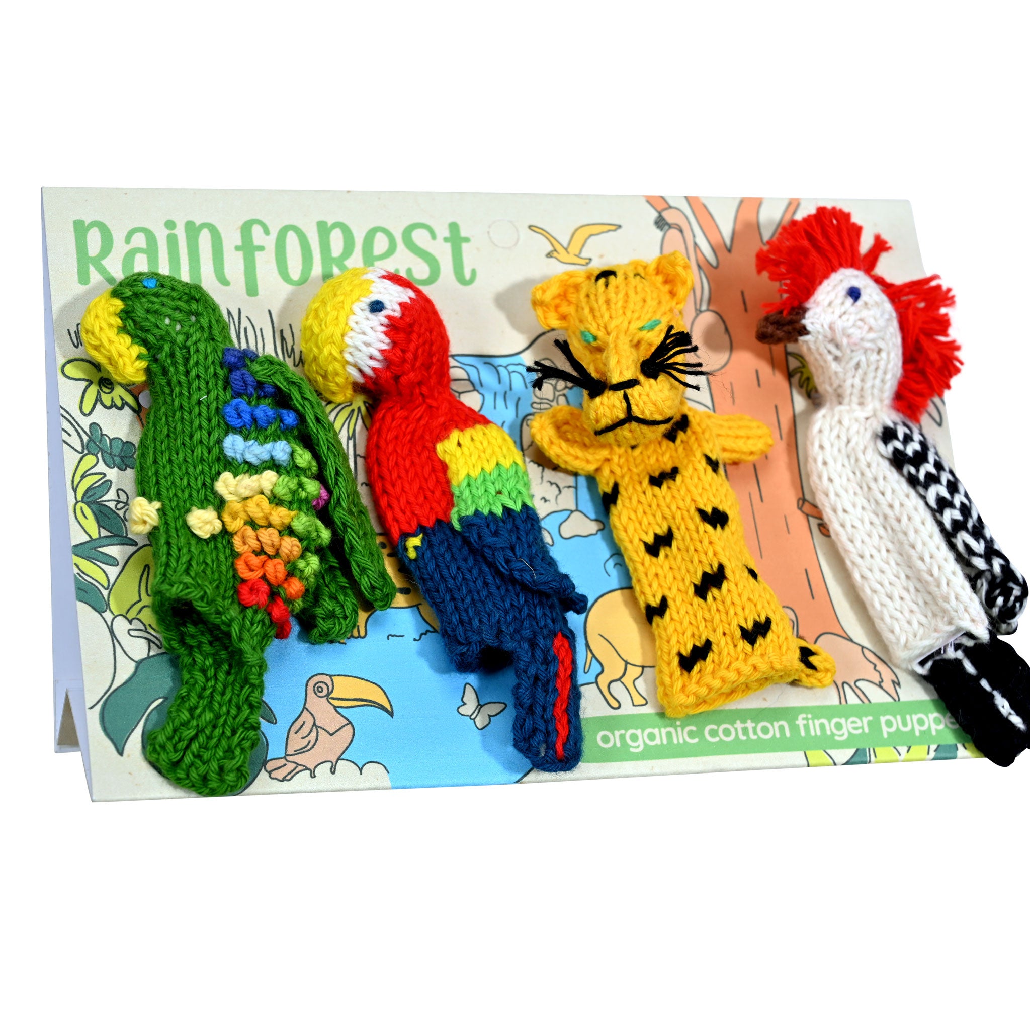 Rainforest Story Pack of 4 - Organic Cotton Finger Puppets