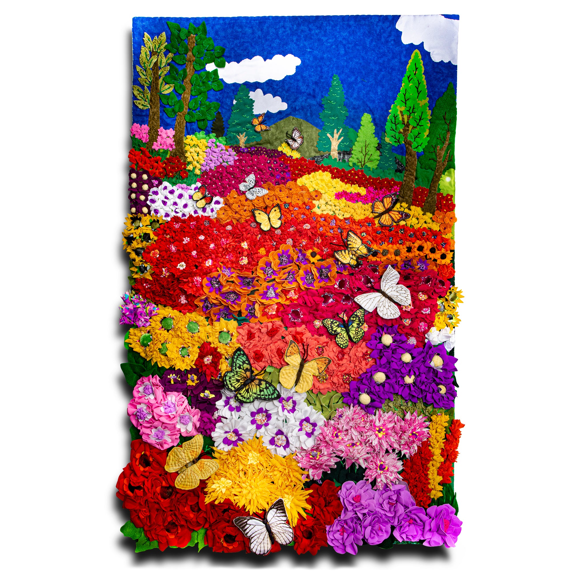 Playful Butterflies - Large Vertical 22"x36" - 3D Arpillera Art Quilt