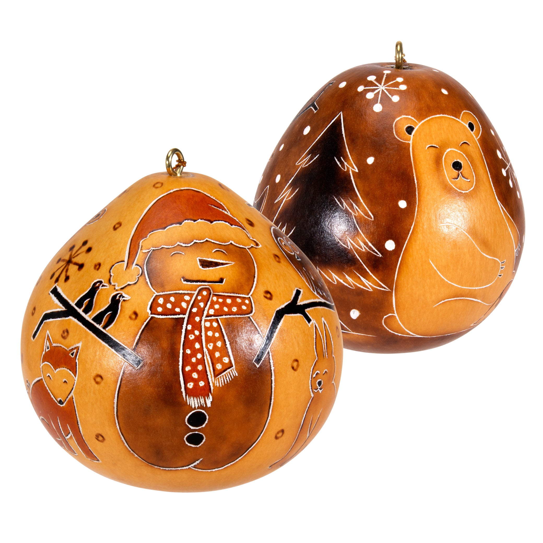 Snowman in the Woods - Gourd Ornament