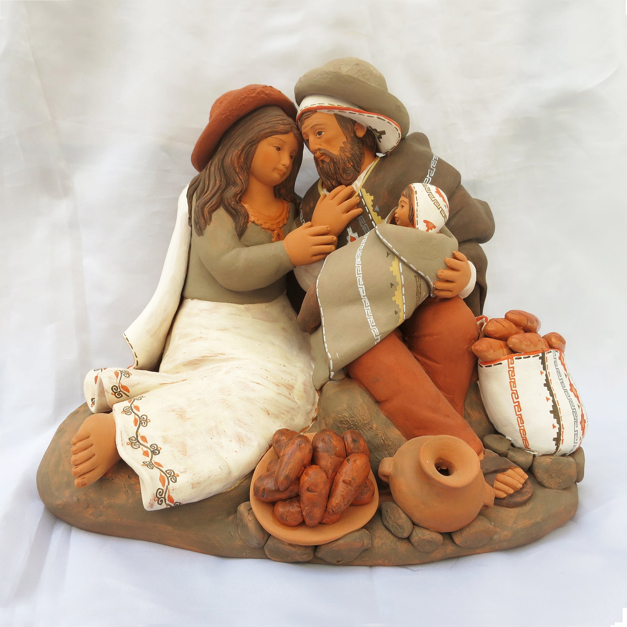 Holy Family with Bread - Fine Ceramic Nativity - 6.7" H - One Piece