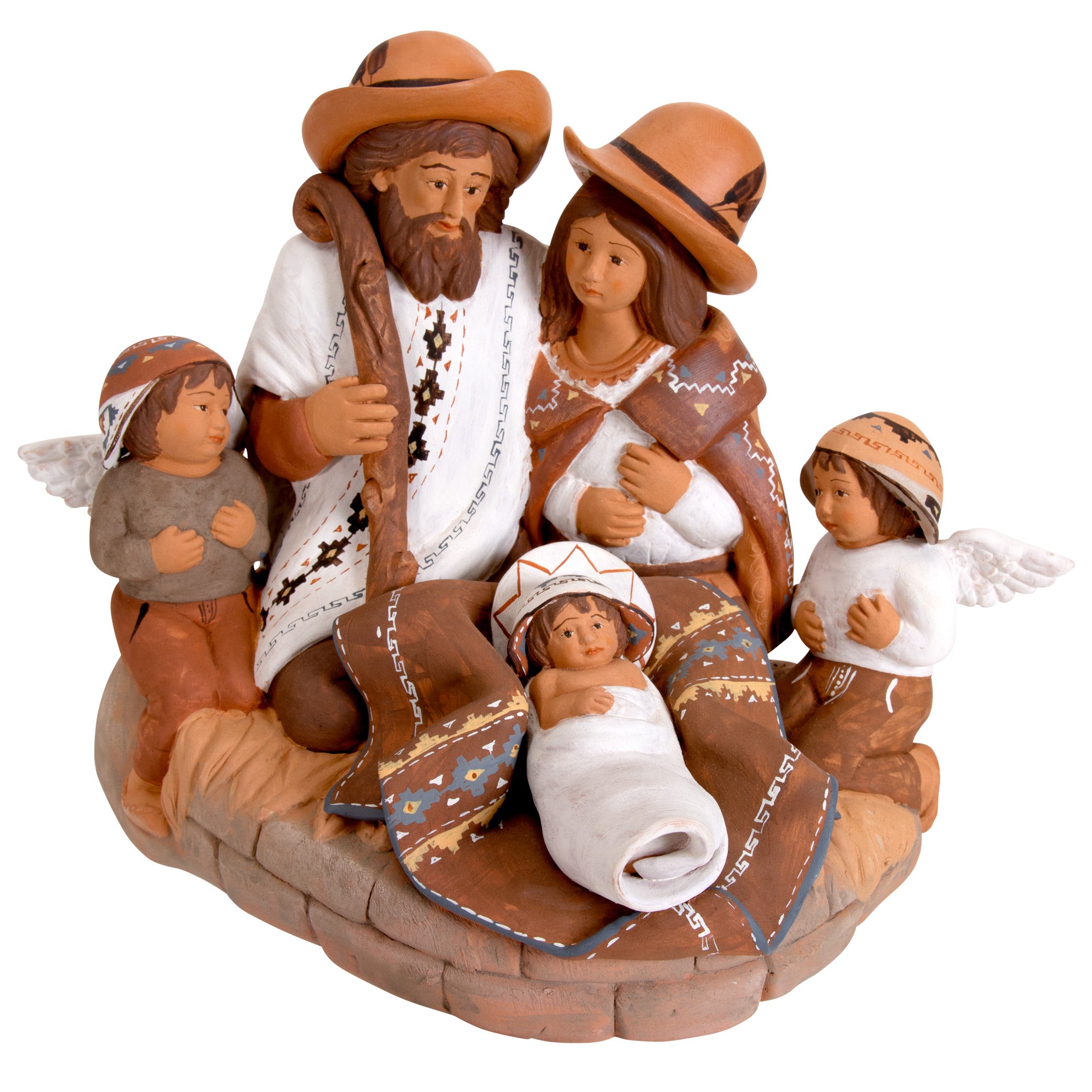 Holy Family & Two Angels - Fine Ceramic Nativity - Large