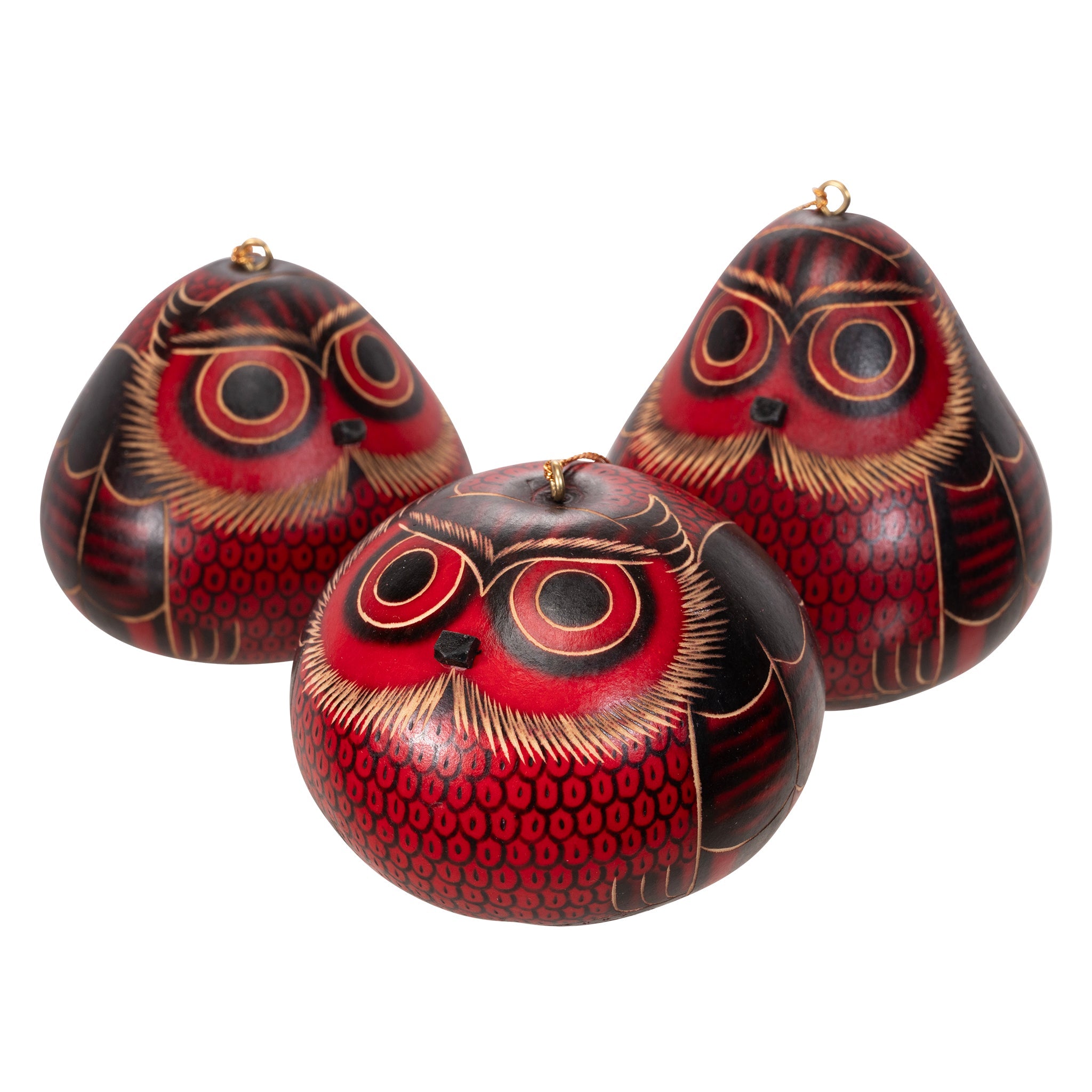 Red Owl - Gourd Ornament