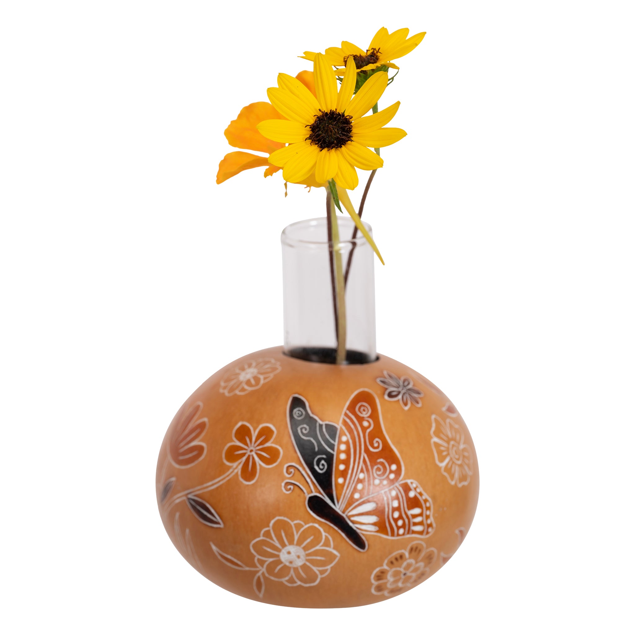 Butterfly & Wild Flowers - Gourd Bud Vase