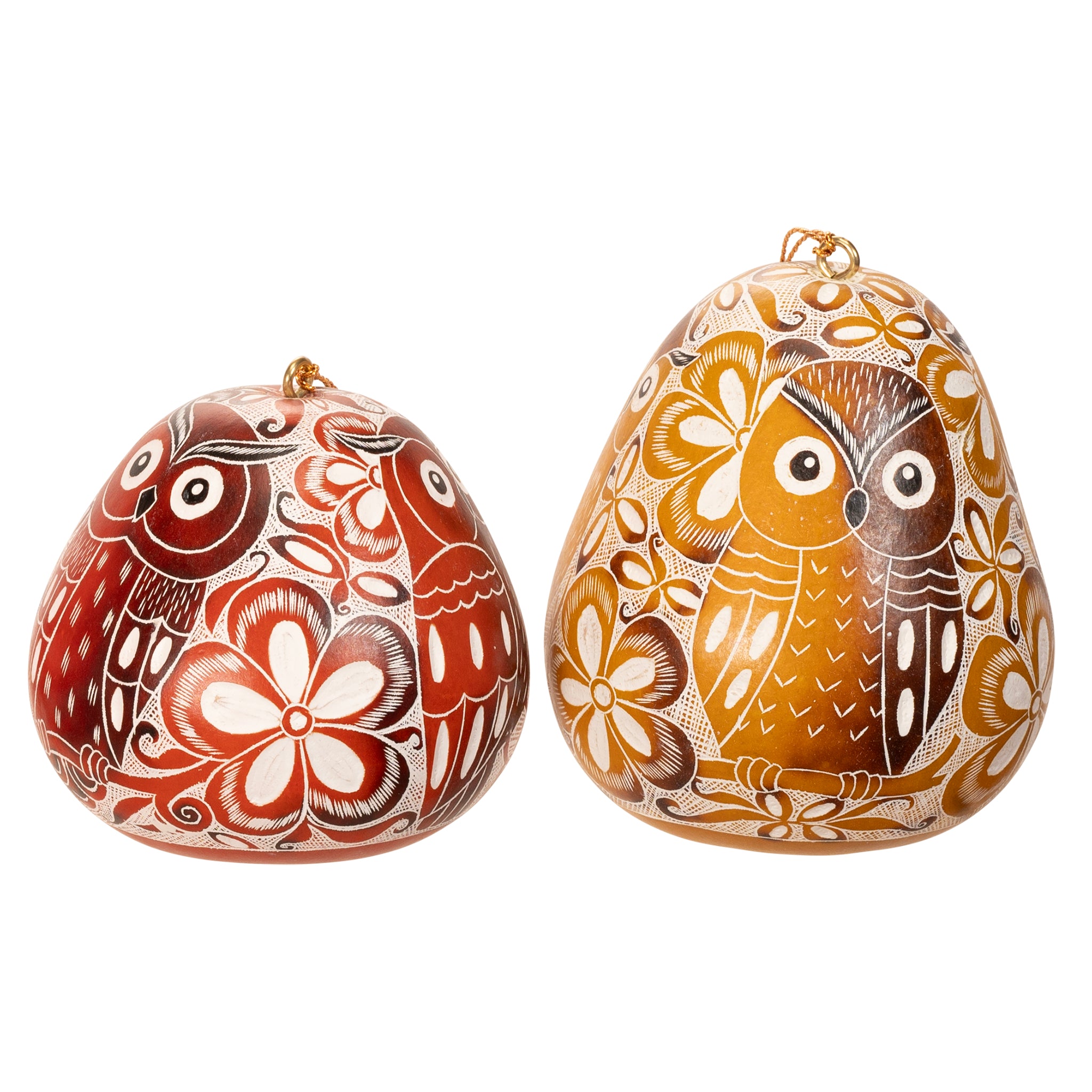 Owl Trio - Laced Bird Gourd Ornament