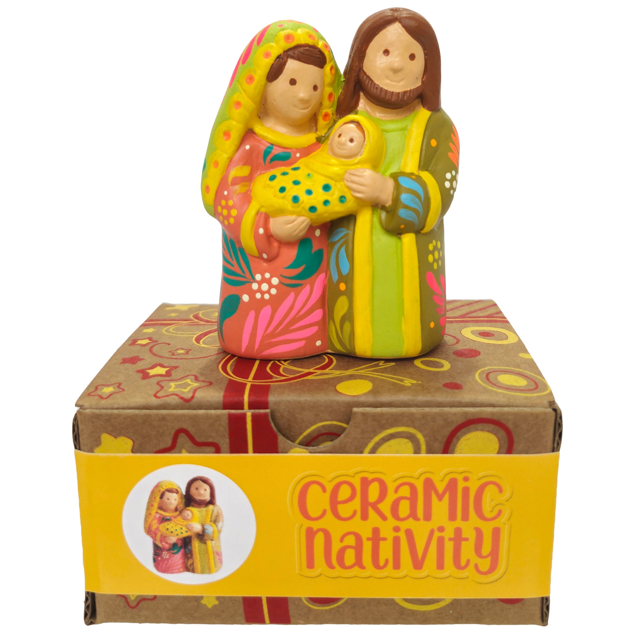 Coral & Lime Holy Family - Ceramic Nativity