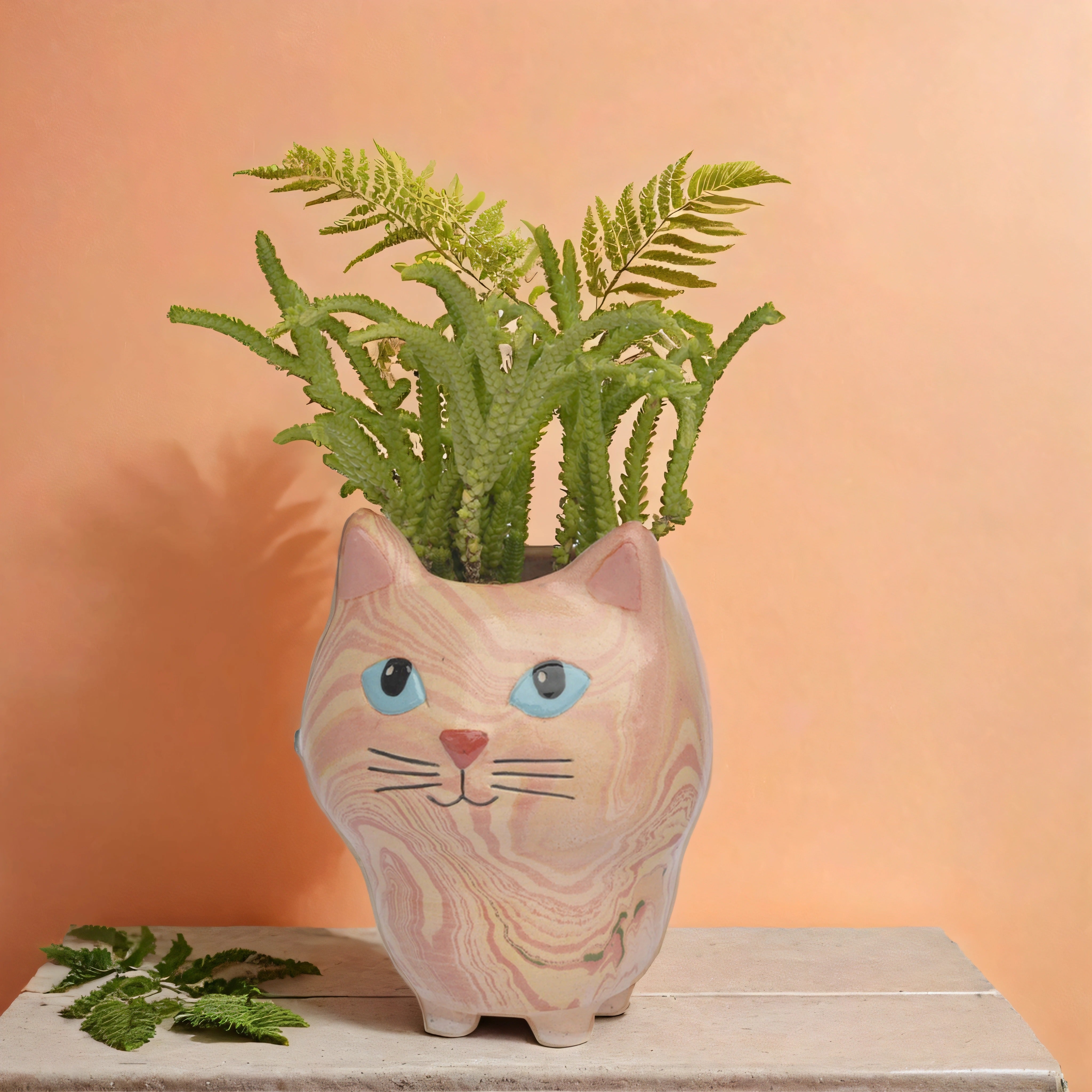 Cat - Swirly Mini Ceramic Plant Pot - Assorted