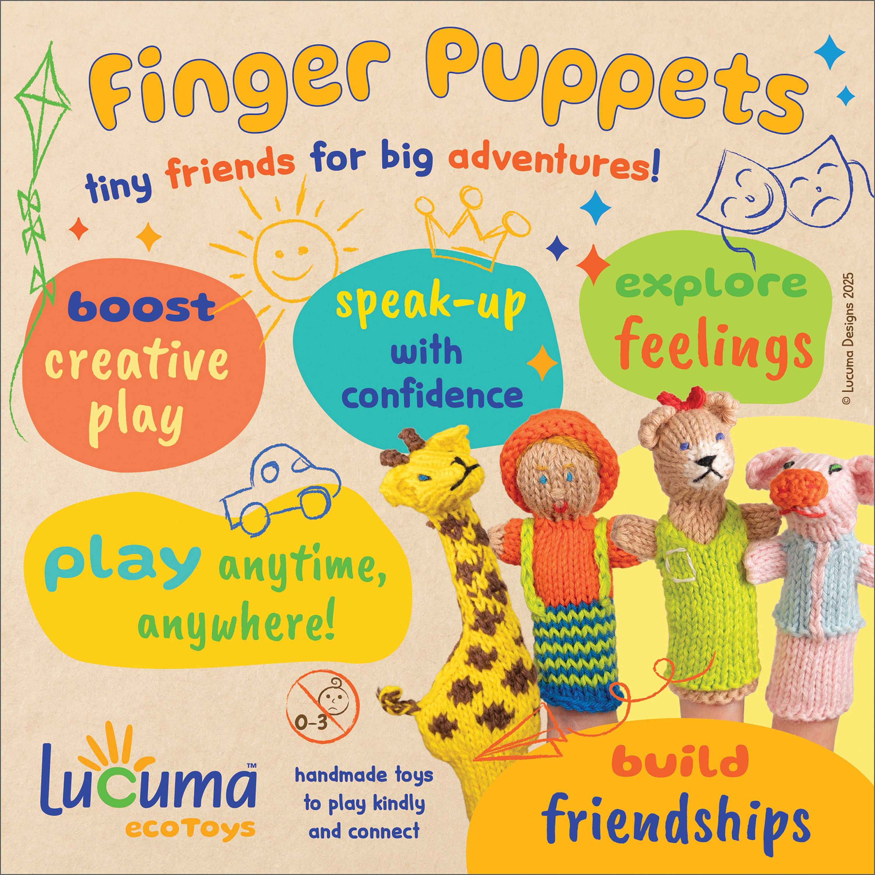 Benefits & Knit Tradition - Finger Puppet Store Sign 6" x 6"
