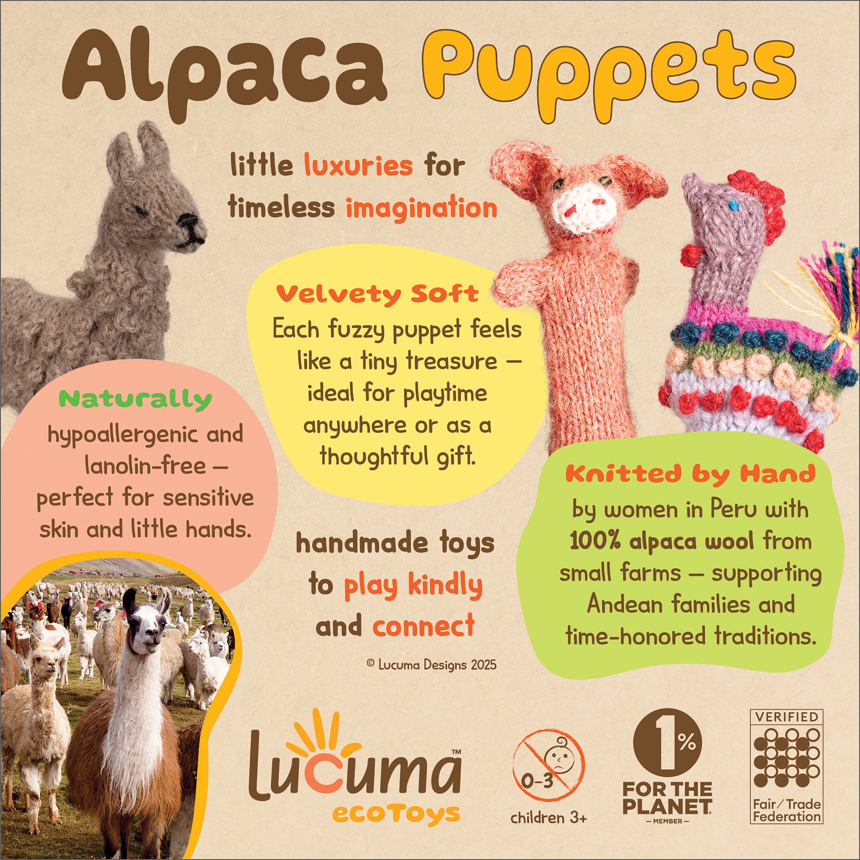 Organic Cotton & Alpaca Wool Puppet Sign 6" x 6"