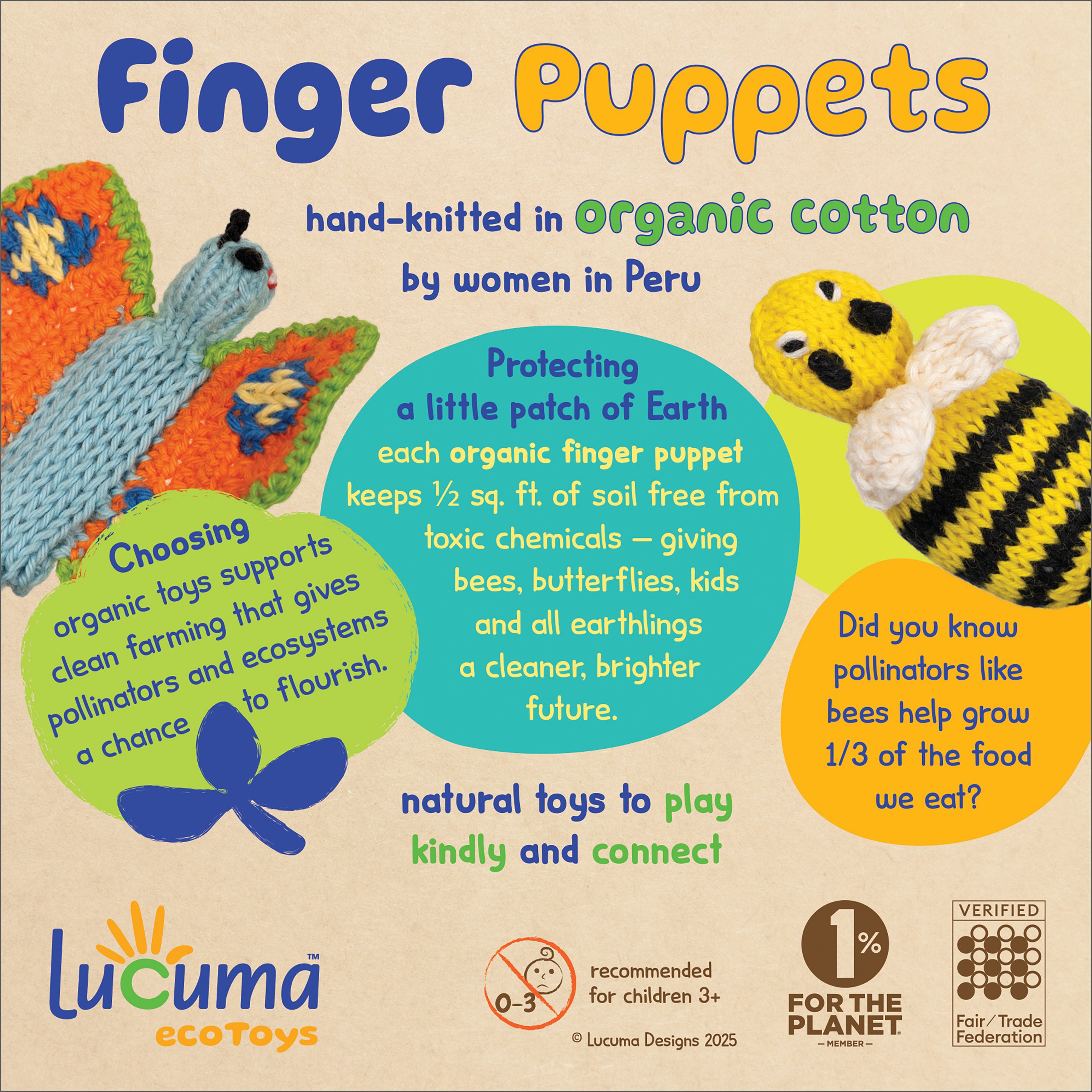 Organic Cotton & Alpaca Wool Puppet Sign 6" x 6"
