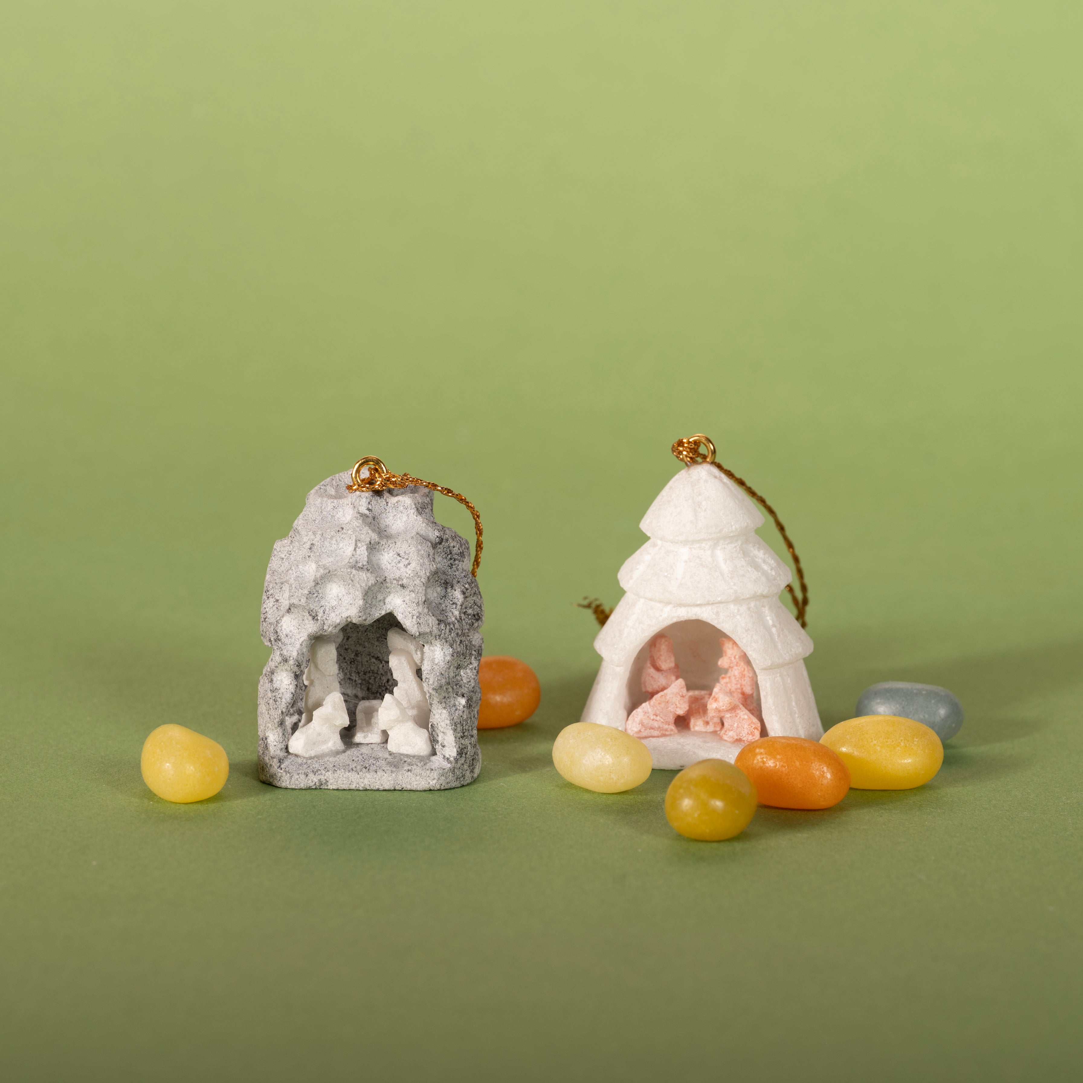 Mini Nativity Alabaster Carved Ornament, 1.25"