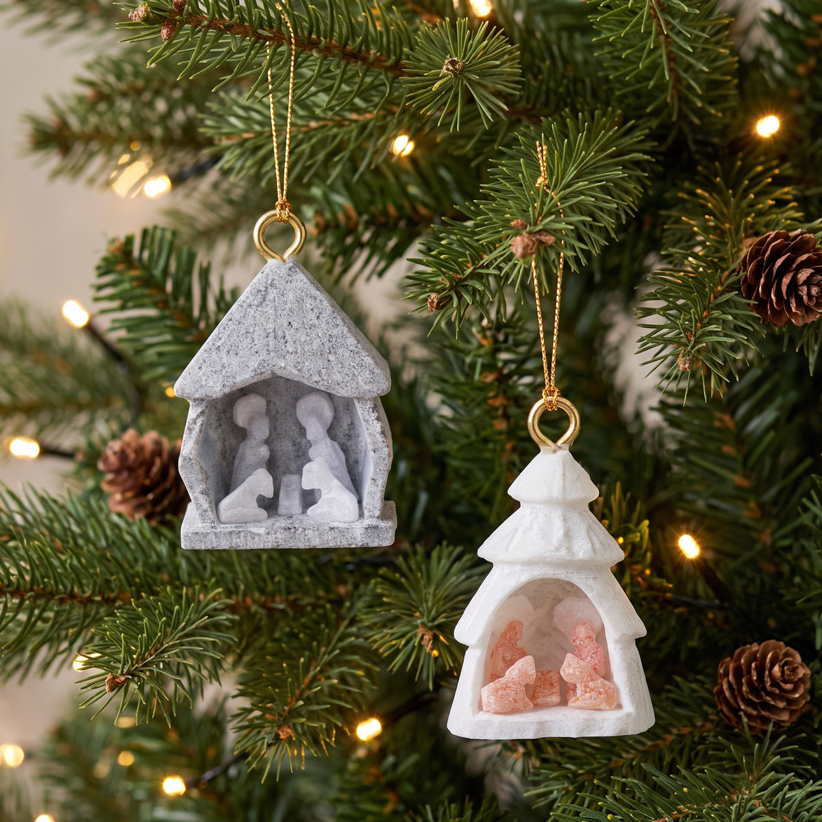 Alabaster Nativity Orn Mini Mix of 12