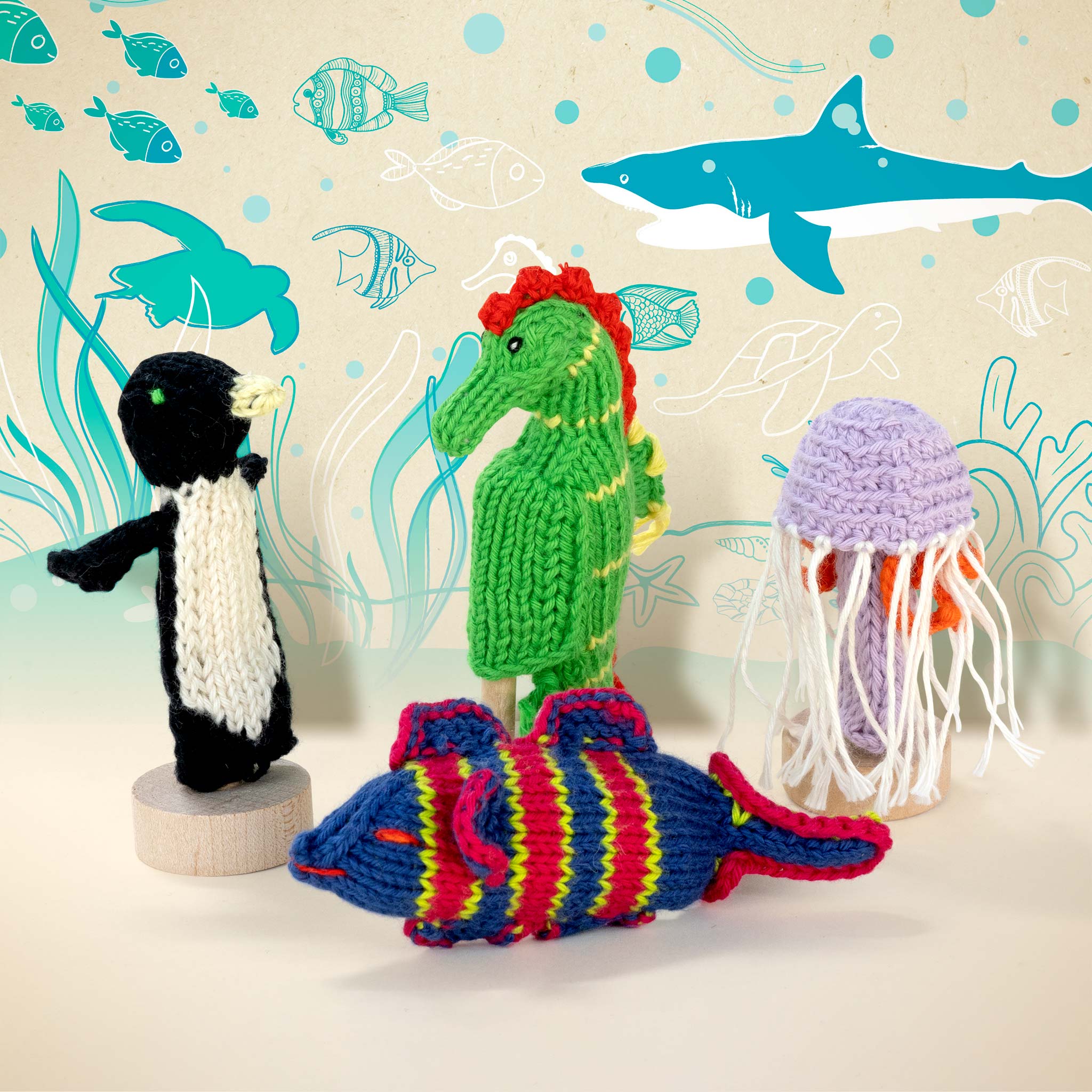 Ocean Story Pack of 4 - Organic Cotton Finger Puppets