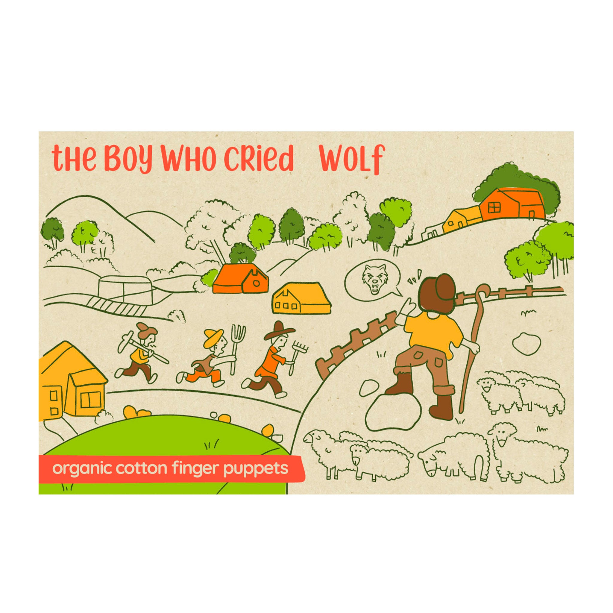 Boy Who Cried Wolf Pack of 4 - Organic Cotton Finger Puppets