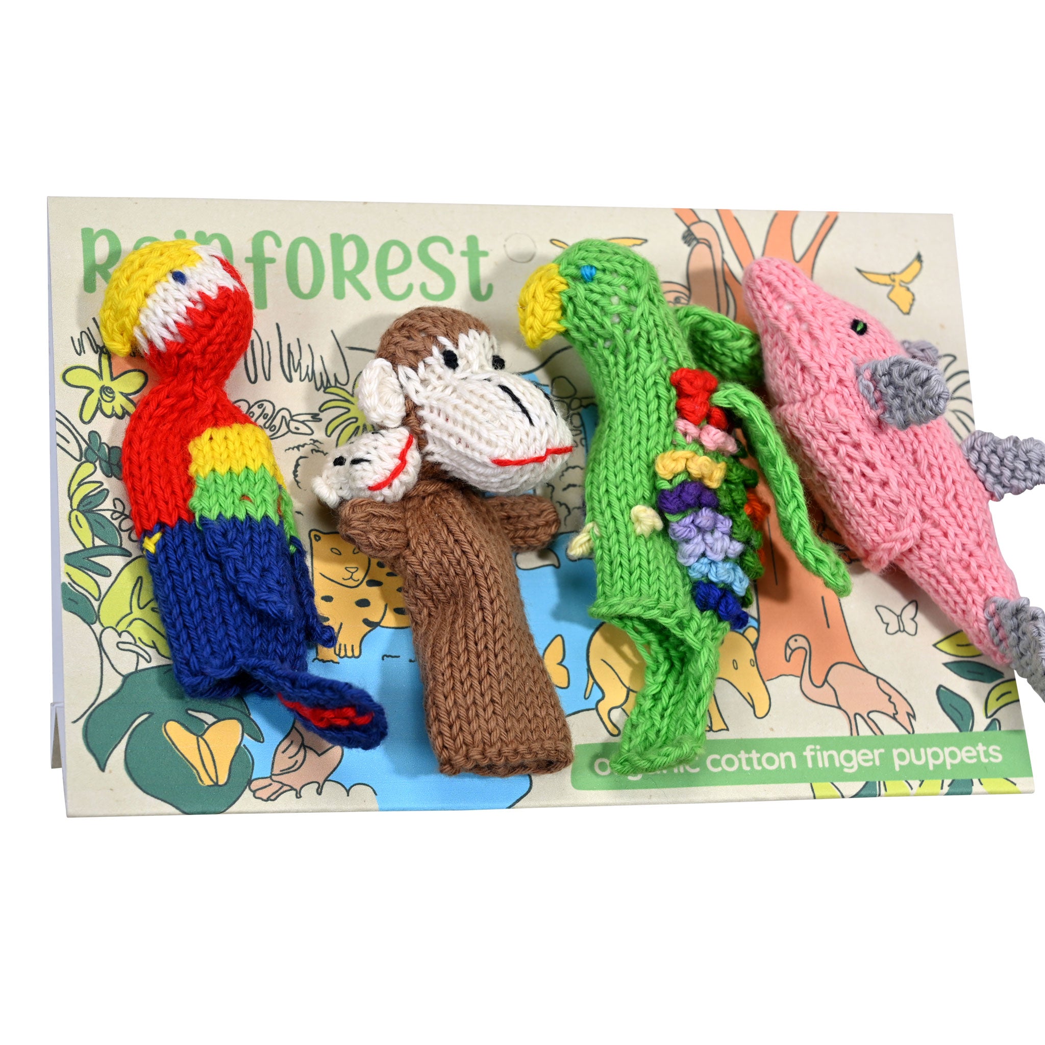 Rainforest Story Pack of 4 - Organic Cotton Finger Puppets