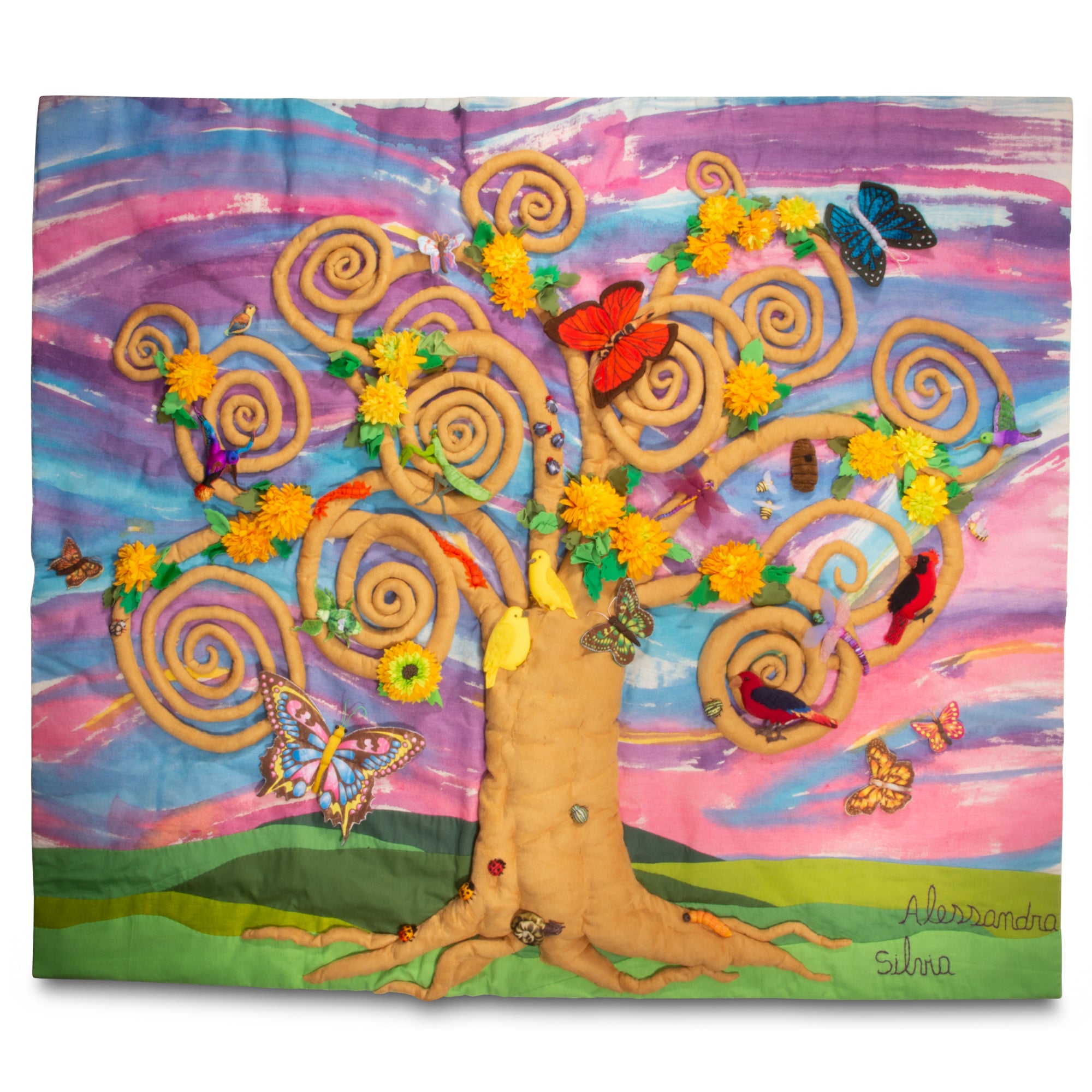 Butterflies &amp; Friends Tree - by Silvia and Alessandra - Large 3-D Arpillera Art Quilt