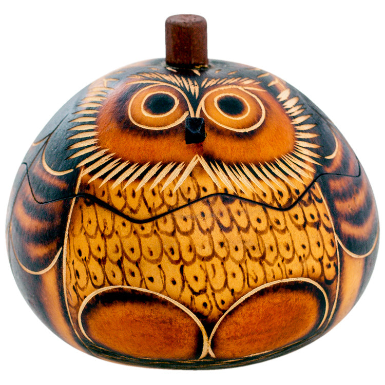 Owl - Petite Carved Gourd Box