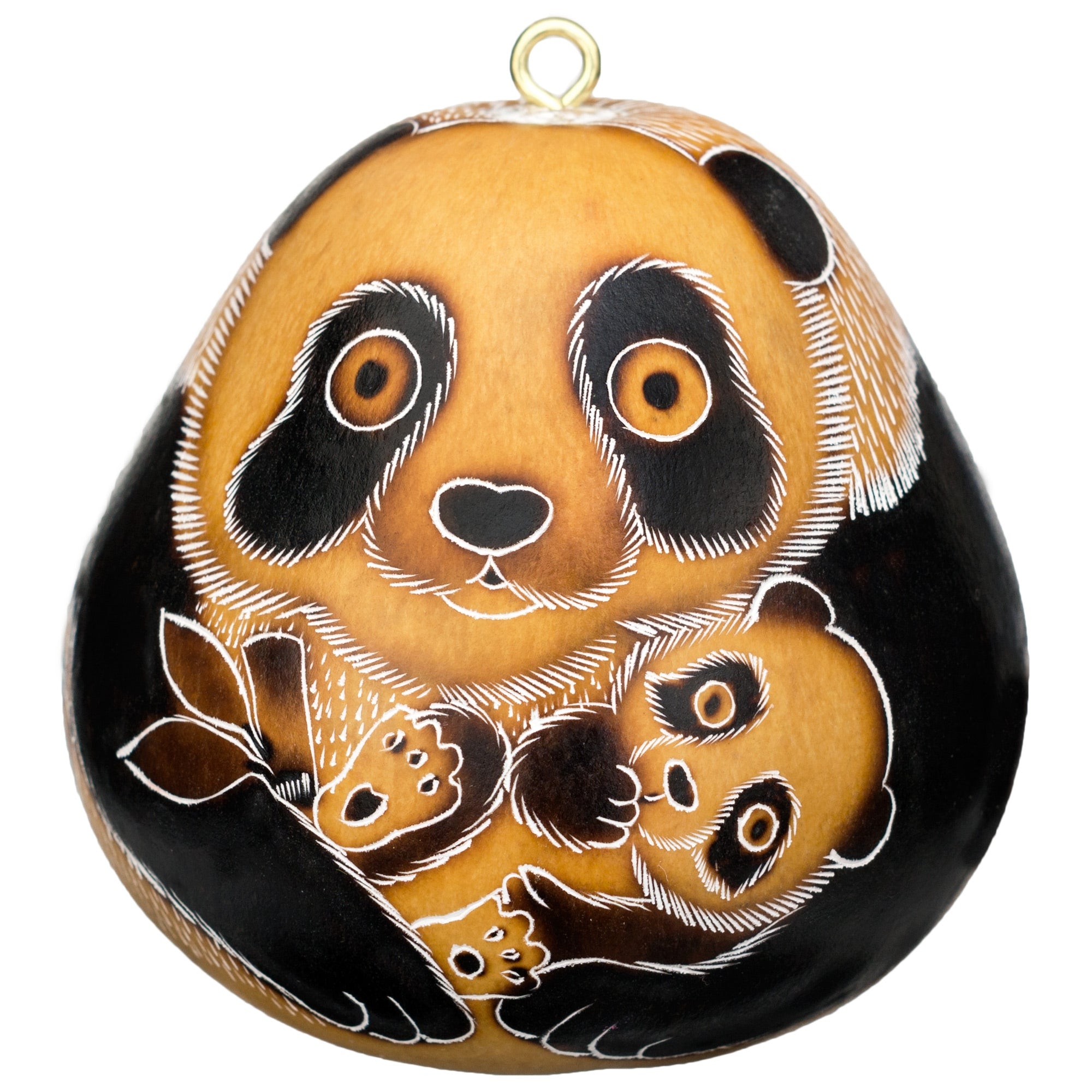 Panda Bear Mom and Cub - Gourd Ornament