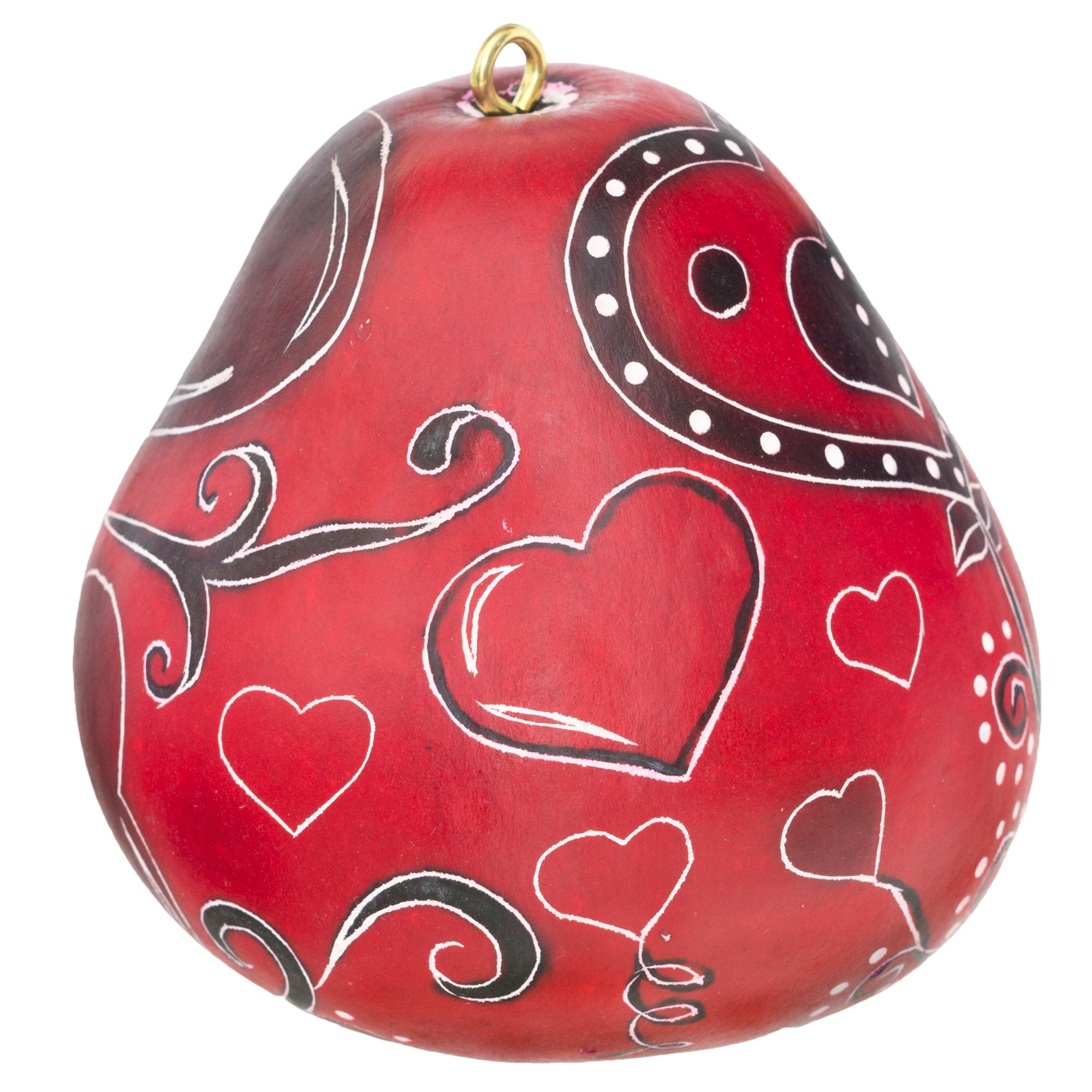 Hearts in Natural and Red - Gourd Ornament