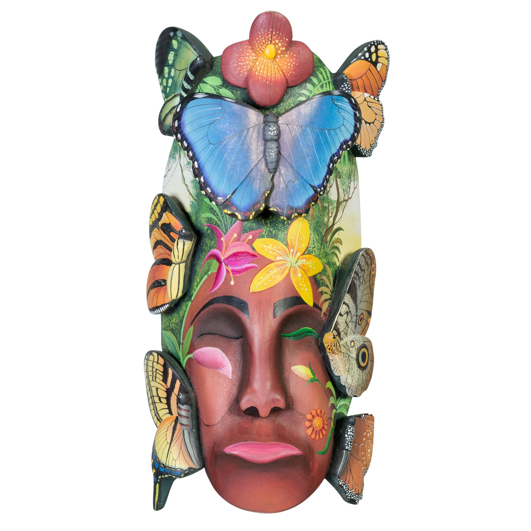G069 Head Full of Hope by Neftali Rojas Morales and Esteban Morales Lazaro Balsa Wood Mask or Totem from Boruca, CR with size