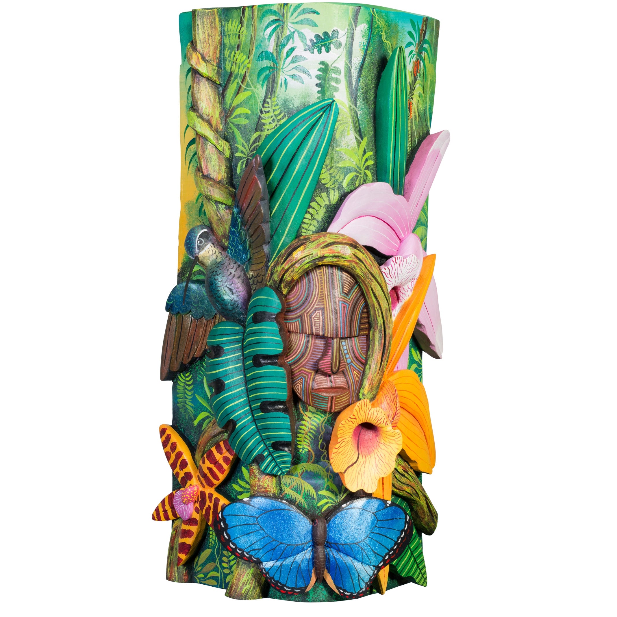 G084 Guided by Hope by Francisco Rojas Morales Balsa Wood Mask or Totem from Boruca, CR with size 18" x 9"