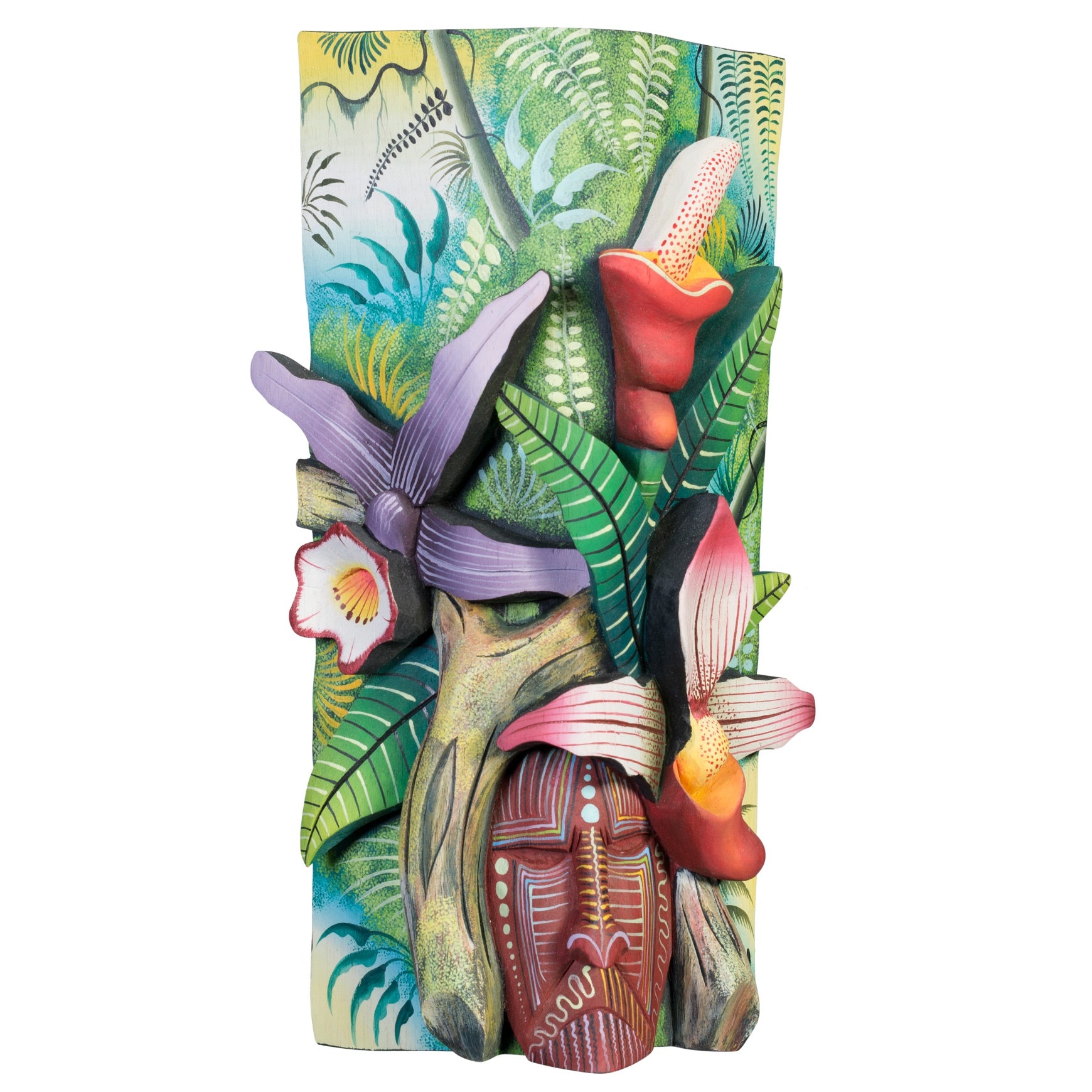 G187 Blooming Ideas by Deiner Maroto and Omer Morales Delgado; Balsa Wood Mask or Totem from Boruca, CR with size 12"